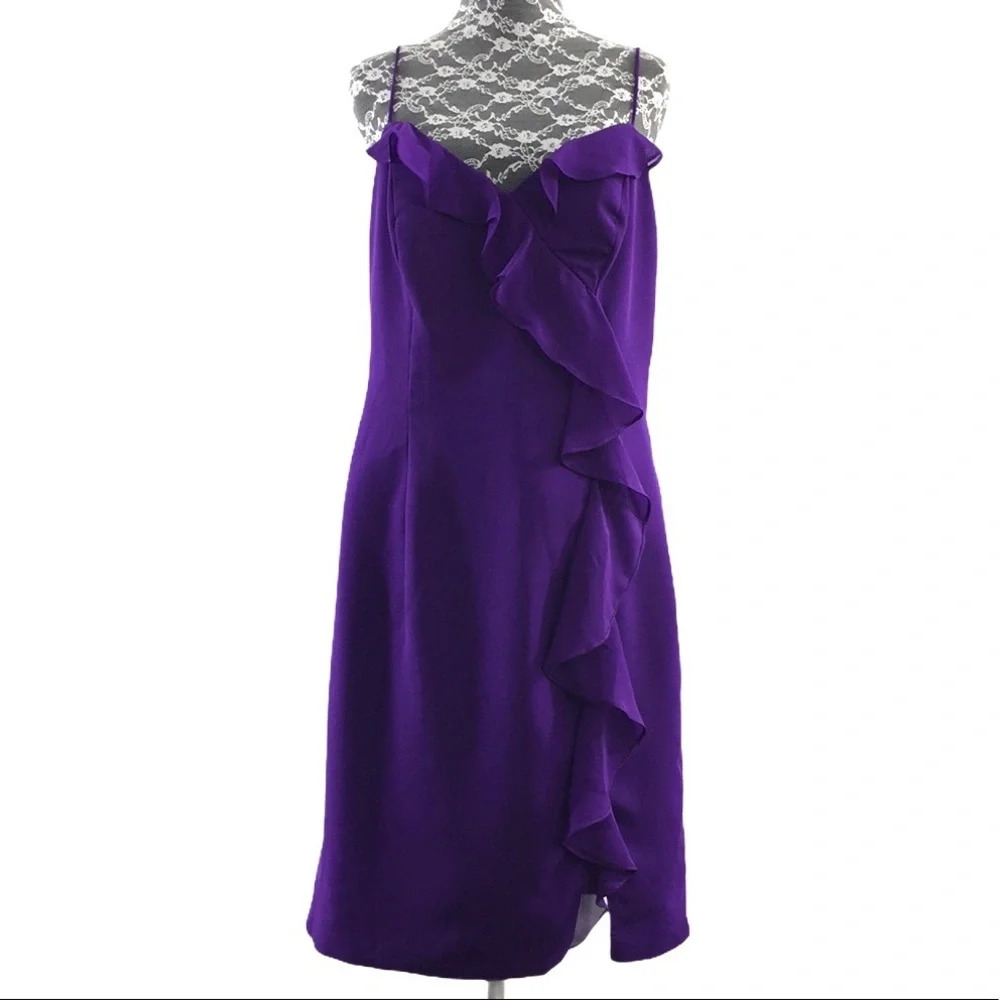 Alfredo Angelo‎ Bridesmaid Purple Ruffle Dress Womens 12 Spaghetti Straps Prom